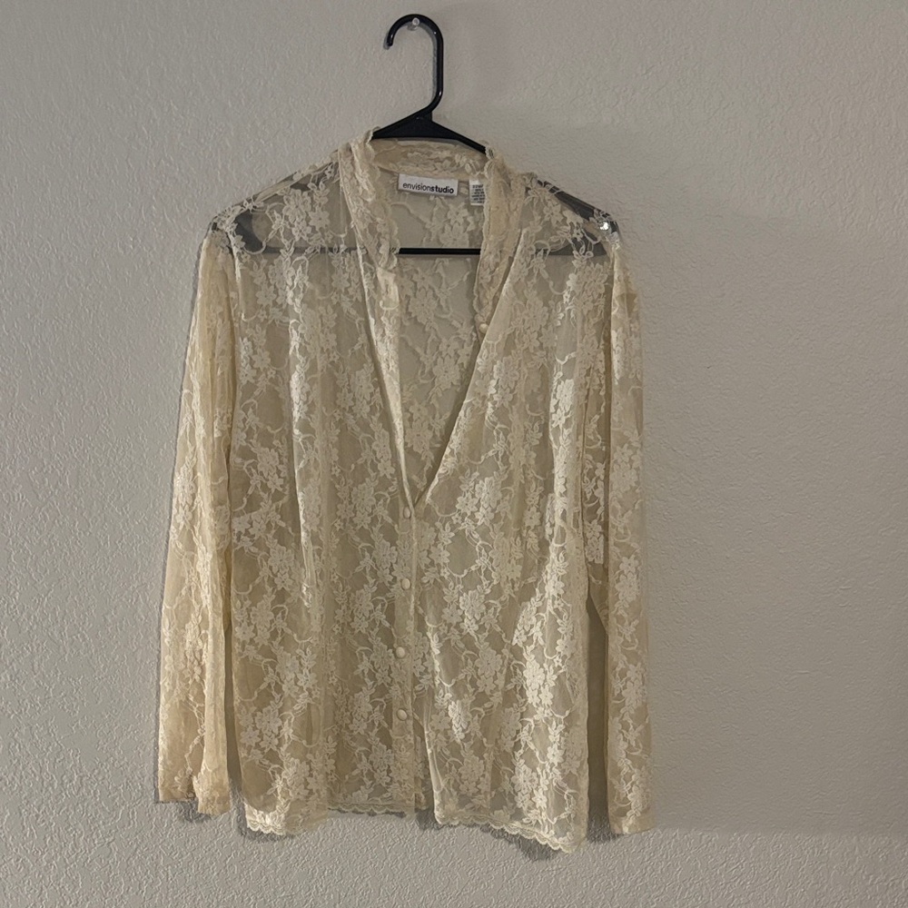 Envision  Studio Cream Lace Button-Down Blouse